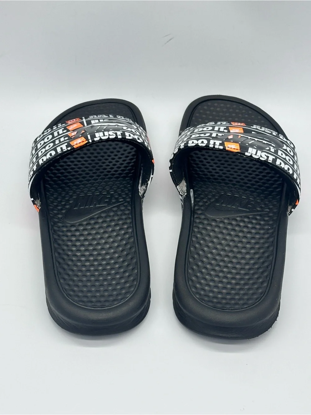 Nike Benassi JDI Print Just Do It Men's Slides Sandal Black Orange Size 9